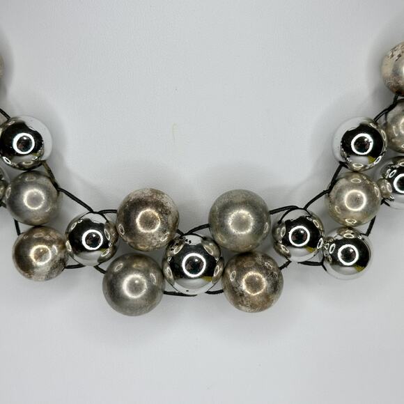 Chico's Chunky Beaded Statement Necklace Silver Tone Mixed Metals ✨ - Picture 4 of 9